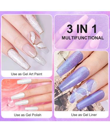 Rechoo Liner Nail Gel Polish-10ML*2 White & Purple Pearl Shimmer Glitter Gel Nail Polish for Fineliner Nail Art French Manicure Nail Polish Shellac Color Gel with thinner Brush E-2-Purple & White - Buy Online on GoSupps.com