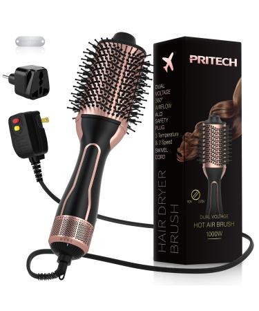 Dual Voltage Hair Dryer Brush PRITECH Hot Air Brush Ionic 1000W Blow Dryer Brush 4 in 1 Styler One Step Volumizer with Ceramic Coating for Straight and Curling Hair Salon