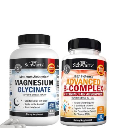 BioSchwartz High Absorption Magnesium Glycinate 500mg Capsules (2 Month Supply) Plus Vitamin B Complex with Vitamin C (2 Month Supply)