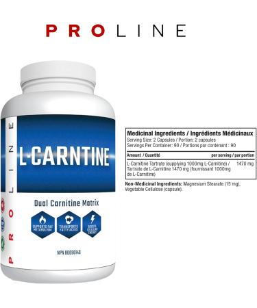 Pro Line L-Carnitine Capsules | Dual Carnitine Matrix with L-Carnitine Tartrate | Stimulant Free Metabolism Support Endurance Recovery | 1470mg Total Carnitine (180 Capsules) - Buy Online on GoSupps.com