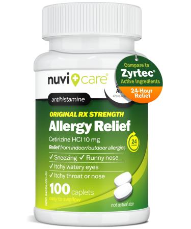 24-Hour Allergy Medicine - Cetirizine Hydrochloride 10mg Tablets - Compare to the Active Ingredient in Zyrtek Antihistamine Meds - Generic Allergy Pills for All Day Allergy Relief (100 Count)