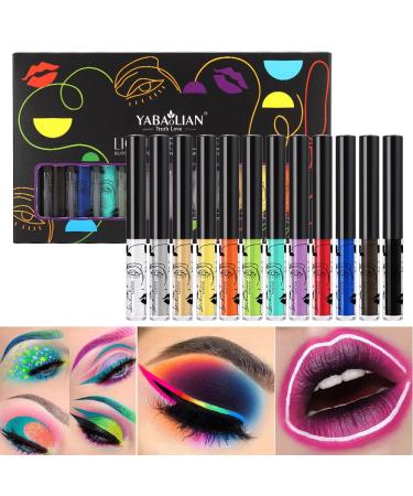 HONGZHUANG 12 Colors Matte Liquid Eyeliner Set  Cosplay Muilt-use Fast Dry Eyeline Pen Waterproof and Sweatproof for Eye Make Up Smooth and Make Your Eye Much Charming.Gift for Women