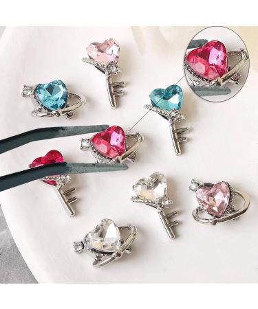 24pcs 3D Heart Zepter Zircon Nail Charms - Shiny Rhinestones & Flatback Diamonds for DIY Nail Art & Wedding Decor - Buy Online on GoSupps.com