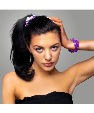 BasicSense Luxurious Mulberry Silk Hair Scrunchies - Set of 3 Skinny Large Scrunchies in Purple Assortment - Buy Online on GoSupps.com