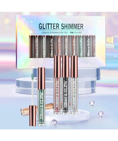 Liquid Eyeshadow Set 10 Colors Eyeshadow Set - Liquid High-pigmented and Waterproof Long Lasting Quick-Drying Eyeshadow Holographic - Buy Online on GoSupps.com