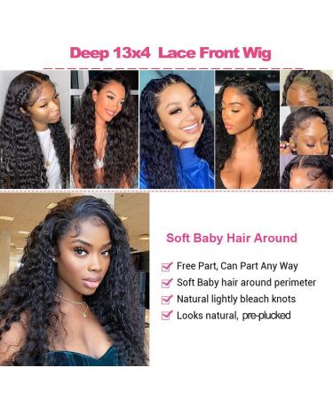 TIANTAI 22 Transparent HD Deep Wave Lace Front Human Hair Wig - Pre Plucked with Baby Hair - 150% Density - Glueless Natural Color - for Black Women - Buy Online on GoSupps.com