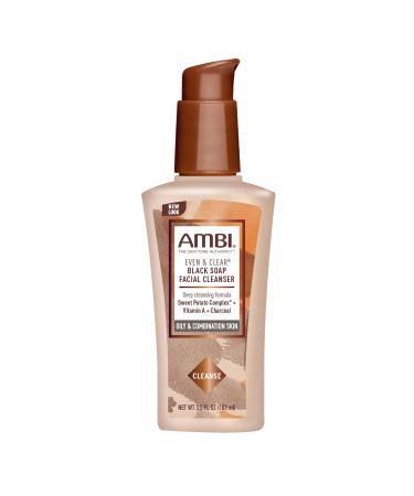 Ambi Even & Clear Intense Clarifying 8 Ounce Toner and 3.5 Ounce Purifying Charcoal Black Soap Facial Cleanser Bundle
