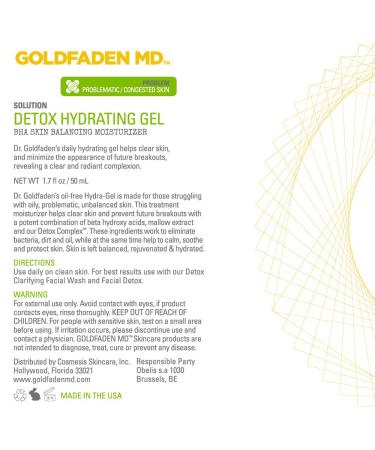 GOLDFADEN MD Detox Hydrating Gel - BHA Treatment Moisturizer with Salicylic Acid & Mallow Extract for Oily Skin - 1.7 fl oz | Buy Internationally - Buy Online on GoSupps.com