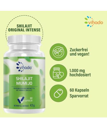 Vihado Original Shilajit 1000mg - Lab Tested Mumijo Capsules | High Dose Fluvic Acid | Vegan | 60 Capsules - International Shipping - Buy Online on GoSupps.com