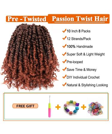 Umylar 10 Inch Pre-twisted Passion Twist Crochet Hair 8 Packs - Short Bohemian Braids Synthetic Extensions in 1B/350 - for Women - Buy Online on GoSupps.com