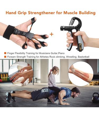 Adjustable Hand Grip Strengthener, Finger Stretcher & Trainer for Muscle Building, Therapy & Pain Relief - Arthritis & Carpal Tunnel Support - Buy Online on GoSupps.com
