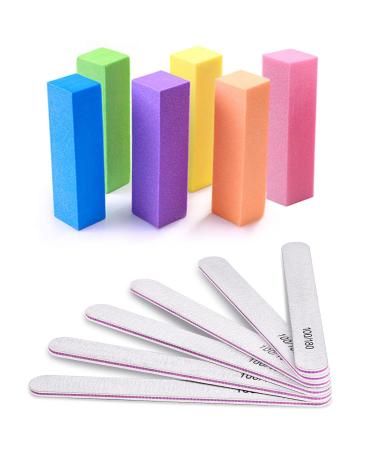 Nail Files and Buffer, TsMADDTs Professional Manicure Tools Kit Rectangular Art Care Buffer Block Tools 100/180 Grit 12Pcs/Pa(White) 6pcs White 100 180 Grit & 6pcs Buffer