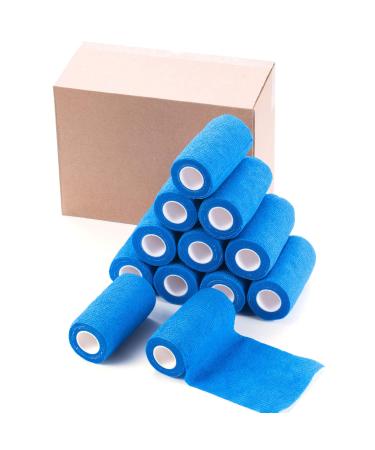 Cojj 12 pcs 10cm x 4.5m adhesive tape cohesive bandage self -adhering bandage finger plaster wound association fixing association animal association hand tear waterproof elastic bandage for humans (blue) 10cm x 4.5m blue