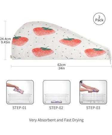 Watercolor Strawberry Dry Hair Cap & Towel Set | Quick Dry Soft Super Absorbent - 2 Piece with Button Headband - Buy Online on GoSupps.com