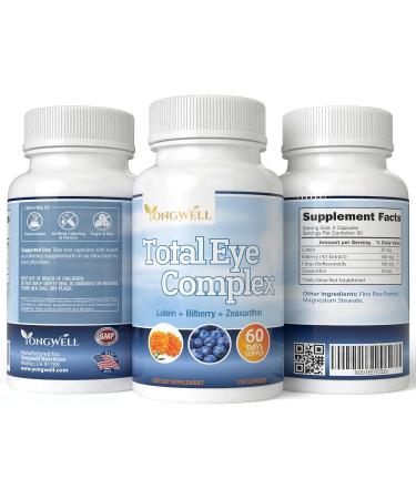 YongWell Total Eye Complex with Lutein Bilberry & Zeaxanthin - Support Eye Health & Visual Acuity (120 Capsules) - Buy Online on GoSupps.com