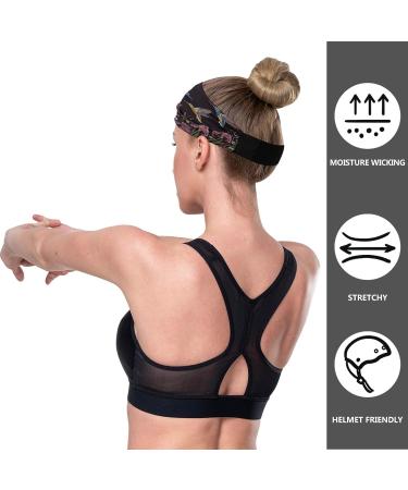 Womens Sports Headbands - Breathable Elastic Hair Bands for Quick Dry - Hummingbird Flower Design - Buy Online on GoSupps.com