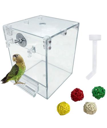 PINVNBY Acrylic Parrot Bath Box,Bird No-Leakage Bathtub for Cage Hanging Tube Shower Box Cages Accessory with Water Injector Balls Toys for Small Pet Birds Canary Lovebirds Budgies(6 Pcs) Transparent