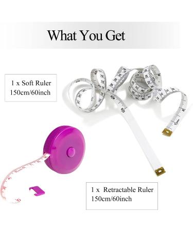 Tape Measure 2Pack  Measuring Tape for Body Measurement Retractable  Soft Tape Measure Set for Sewing Tailor Craft Cloth Fabric  150 cm/60 Inch RULER + PURPLE - Buy Online on GoSupps.com