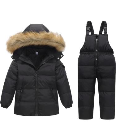 Kids Winter Puffer Jacket and Snow Bib Pants 2-Piece Snowsuit Set | Hooded Down Coat & Snow Pants Outfit | 3-4 Years, Black - Buy Online on GoSupps.com