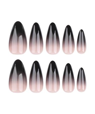 Shop Black Press on Nails - Medium Almond Gothic Ombre Acrylic False Nails | 24 Pcs Glam Manicure - Buy Online on GoSupps.com