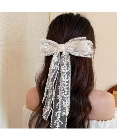 White Lace Hair Bow Hair Clip for Women Metal Hair Clips with Long Tail 90's Hairpin Barrette Bride to Be Gifts Bridesmaid Favors Party Decorations - Buy Online on GoSupps.com