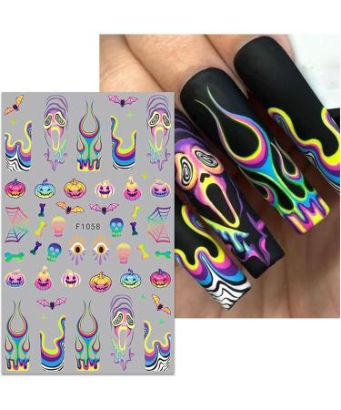 Halloween Nail Stickers 12 Sheets Self-Adhesive Nail Decal Pumpkin Cobweb Nail Art Decoration Design Supplies - Buy Online on GoSupps.com