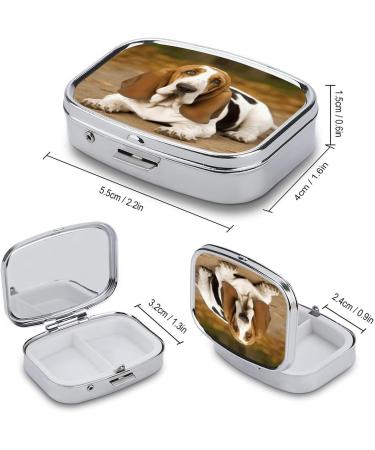 Pill Box Basset Hound Print | 2 Compartment Medicine Organizer | Portable Decorative Metal Pill Case for Pocket or Purse - Buy Online on GoSupps.com