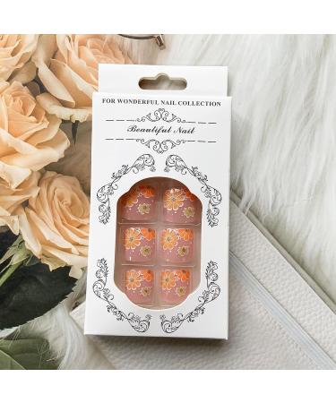 Nude Pink Square Fake Toenails with Flower Design - 24 Pcs | Full Cover Glossy Toe Nail Tips for Women | Spring/Summer French Acrylic Toenails - Buy Online on GoSupps.com