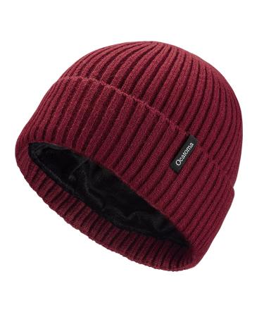 Ocatoma Beanie Hat for Men Women Warm Winter Knit Cuffed Beanie Soft Warm Ski Hats Unisex Wine Red