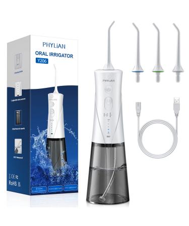 PHYLIAN Power Flosser by Water with Flosser Cordless, Portable Water Dental Flossers Oral Irrigator for Teeth, Rechargeable Teeth Cleaner with 3 Modes, 15 Levels for Home & Travel, White