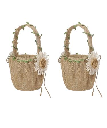 Flueyer 2Pcs Flower Girl Basket Burlap Jute Basket with Handle Woven Storage Basket for Home Wedding Garden Decoration