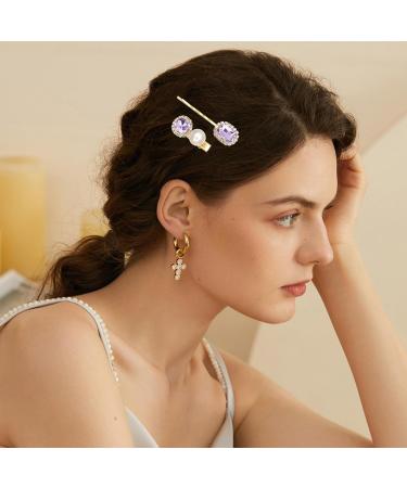 Purple Hair Accessories - 5 Elegant Purple Hair Clips for Women Vintage Diamond Hair Pins Handmade Faux Crystal Bobby Pins Elegant Gold Metal Bobby Pins Gifts for Women Girls - Buy Online on GoSupps.com