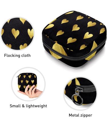 Golden Hearts Love Pattern Black Sanitary Napkin & Menstrual Cup Storage Bag - Portable Period Pocket for Women & Teen Girls - Buy Online on GoSupps.com