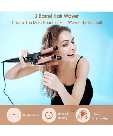 Janelove 3 Barrel Hair Curler Set - LCD Display, 19mm to 25mm, 180-450 F Temp Adjustment (Gold) - Buy Online on GoSupps.com