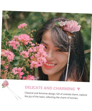 FRCOLOR Pearl Hair Clips peony silk flower hair wedding hair clips tassel hair Japanese Kimono Hair Pin rhinestone fringe Bridal Hair Clips polyester crystal bridesmaid Pearl Tassel - Buy Online on GoSupps.com