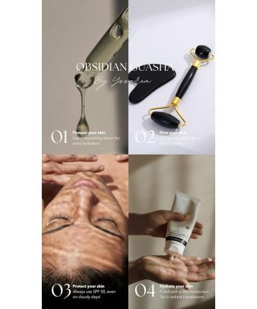 Yssarea Obsidian Roller & Gua Sha Set | 100% Natural Obsidian Stone | Dual-Sided Face Massager | Reduces Aging Signs | International Shipping - Buy Online on GoSupps.com