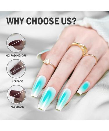 Jofay Fashion Press On Nails Medium - Milky Blue Gel Tips | Summer Beach Ballerina Coffin | Reusable Fake Nails Kit - Buy Online on GoSupps.com
