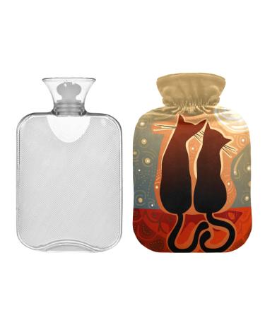 Hot Water Bottle 2L with Cover Cats in the Moonlight Hot Water Bottle for Pain Relief Hand Feet Warmer Winter