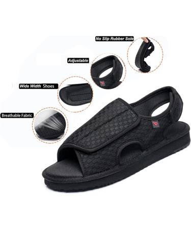 Men's Open Toe Sandals - Lightweight Comfort Non-Slip Hiking Sandals Adjustable Diabetic Shoes for Elderly & Foot Deformities - Size 9.5 Black - Buy Online on GoSupps.com