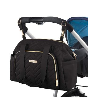 Fisher Price Quilted Diaper Bag Tote & Crossbody - Black | Insulated Bottle Pocket & Changing Pad Included - Buy Online on GoSupps.com