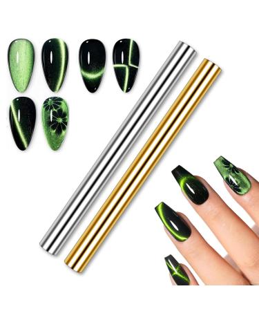 WOKOTO 2Pcs Silver And Gold Big Cylinder Nail Magnet For Cat Eye Nails Designs Magnet Pens Nail Art Tools Ombre Gradient Design Nail Art Cat Eye Magnet Sticks For Women Nails Cat Eye Polish Magnets KIT3
