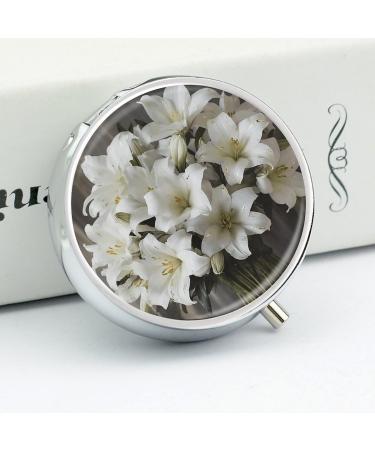 Travel Pill Box - 3 Compartment White Lily Bouquet Portable Organizer for Purse & Pocket - Buy Online on GoSupps.com