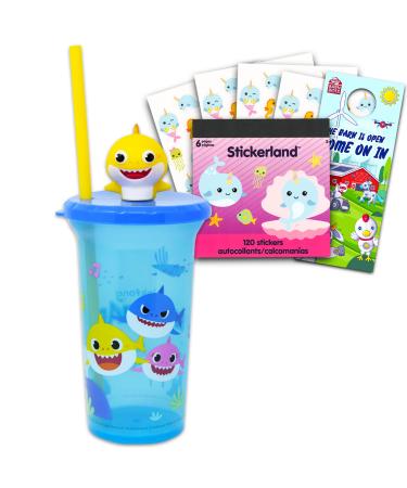 PinkFong Baby Shark Baby Shark 15oz Cup Set for Kids  Boys   Bundle Refillable with Straw  and Additional Stickers | School Supplies  Sports  More