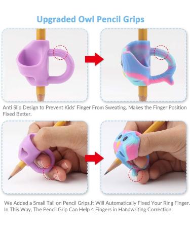 Firesara Original Owl Pencil Writing Aid - Ergonomic 3-Finger Sets for Kids | Handwriting Learning Tool for Righties & Lefties | 3-Piece Colored Set (Pink & Purple) - International Shipping Available - Buy Online on GoSupps.com