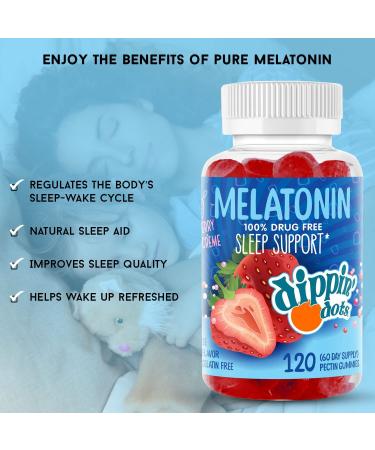 Dippin' Dots Melatonin Sleep Support Gummies - Strawberry Sunset Creme Flavor | 2.5mg per Gummy Sleep Supplement for Children and Adults | 120 Count Pack for Faster & Longer Sleep - Buy Online on GoSupps.com
