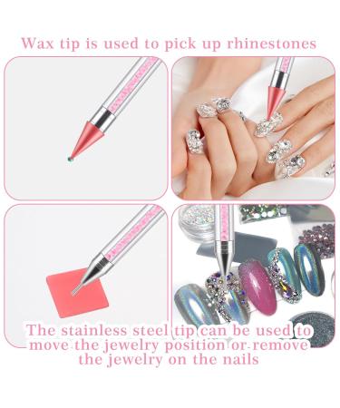 Ouligay Dual Ended Strass Picker Dotting Pen - Interchangeable Wax Heads for Nail Art & DIY Gemstones (Pink) - Buy Online on GoSupps.com
