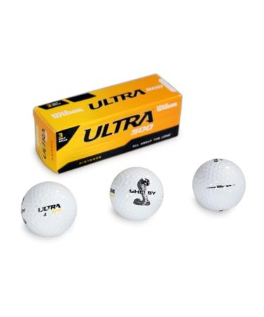 Three Pack Wilson Ultra 500 Distance Golf Balls with Shelby Split Snake Logo | Cut-Proof Cover for The Ultimate in Durability | High-Energy Core | Maximum Initial Velocity for Incredible Distance