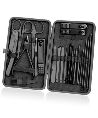 Barley Direct Manicure Set 24 Party Nail Set Professional stainless steel pedicure set with nail -knob nail scissors care tools made of black leather for trip