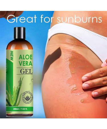 Organic Aloe Vera Gel with 100% Pure Aloe from Freshly Cut Aloe - Aloe Vera After Sun for Face Body Hair Sunburn After Sun Scars - absorbs rapidly with No sticky residue - 200 ml / 7 fl oz - Buy Online on GoSupps.com