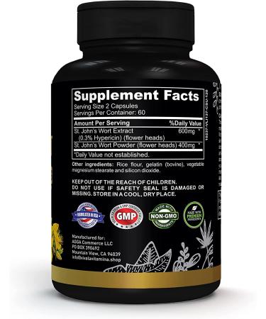 St. Johns Wort Supplement 1000mg - Advanced Mood & Brain Support with 0.3% Hypericin - Non-GMO (120 Capsules) - Buy Online on GoSupps.com